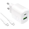 Puro PROLITE 30 W sieninis įkroviklis su USB-A ir USB-C jungtimis, baltas