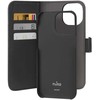 Puro Wallet nuimamas MagSafe 2in1 PU odos dėklas su atvartu ir pinigine skirtas iPhone 15 Pro - juodos spalvos