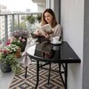 Pusapvalis stiklinis kavos staliukas balkonui, terasai, kiemui, juodas „MultiGarden“