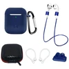 Rinkinys AirPods 2 / AirPods 1 silikoninis dėklas + dėklas / ausies kabliukas / kaklo dirželis / laikiklis laikrodžio dirželiui / karabinas - mėlynas