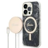 Apple iPhone 14 PRO Guess dėklas Marble MagSafe + Belaidis Įkroviklis (GUBPP13LH4EACSP) juodos spalvos