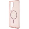 Dėklas Guess Glitter Circle Classic Logo MagSafe skirtas Samsung Galaxy S25 Ultra rožinės spalvos