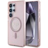 Dėklas Guess Glitter Circle Classic Logo MagSafe skirtas Samsung Galaxy S25 Ultra rožinės spalvos