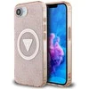 Guess IML Metal Glitter 4G Circle Triangle MagSafe dėklas iPhone 16e - rožinis