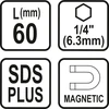 Sthor SDS+ magnetinis antgalio adapteris | 6,3 mm (1/4") | 60 mm (23460)