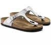 Sidabrinės Birkenstock Gizeh Birko-Flor siauros moteriškos šlepetės (0043853)