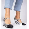 Sidabriniai moteriški aukštakulniai bateliai su juoda nosele Radora