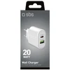 Sieninis įkroviklis 20W USB-A USB-C su Power Delivery - Baltas SBS TETRPD20W