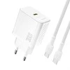 Dudao A27PCEU PD 30W GaN USB-C sieninis įkroviklis su USB-C laidu - Baltas