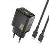 Dudao A27TCEU PD 30W GaN USB-A USB-C sieninis įkroviklis su USB-C laidu - Juodas