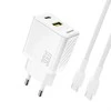 Dudao A27TCEU PD 30W GaN USB-A USB-C sieninis įkroviklis su USB-C laidu - Baltas