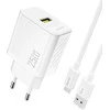 Dudao A27STEU 25W GaN USB-A sieninis įkroviklis su USB-A - USB-C laidu - Baltas