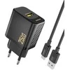 Dudao A27STEU 25W GaN USB-A sieninis įkroviklis su USB-A - USB-C laidu - Juodas