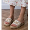 Šlepetės moterims sidabrinės pintos su kriauklelėmis espadrilės
