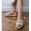 Šlepetės moterims sidabrinės pintos su kriauklelėmis espadrilės
