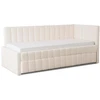 Sofa Minkšta lova 90x200 cm VILLEMO dvigulė su rėmu, sulankstoma, jaunystės kreminės spalvos bukle
