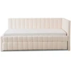 Sofa Minkšta lova 90x200 cm VILLEMO dvigulė su rėmu, sulankstoma, jaunystės kreminės spalvos bukle