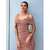 Suknelė auksinė midi su raukiniais vakarui GEORGINIA