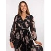 Suknelė juoda midi su gėlėmis ir dirželiu ITALIA MODA