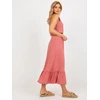 Tamsiai rožinė maxi suknelė su raukiniu ir gumyte ties liemeniu