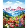 Tapyba pagal skaičius — Gėlės ir kalnų vaizdas, 40 × 50 cm