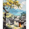 Tapyba pagal skaičius Rudens kaimas prie ežero 40 × 50 cm