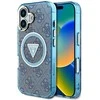 Guess IML Metal Glitter 4G Circle Triangle MagSafe dėklas, skirtas iPhone 16 - Mėlyna