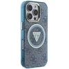 Guess IML Metal Glitter 4G Circle Triangle MagSafe dėklas, skirtas iPhone 16 Pro Max - Mėlyna