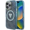 Guess IML Metal Glitter 4G Circle Triangle MagSafe dėklas, skirtas iPhone 16 Pro - Mėlyna