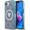 Guess IML Metal Glitter 4G Circle Triangle MagSafe dėklas, skirtas iPhone 16e - Mėlyna