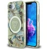 Guess IML Metal Glitter Flowers Triangle MagSafe iPhone 16e Dėklas - Žalias