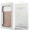 Guess PU Fixed Glitter 4G Metal Logo dėklas, skirtas iPhone 17 Pro Max, rožinės spalvos