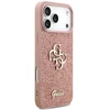 Guess PU Fixed Glitter 4G Metal Logo dėklas skirtas Apple iPhone 17 Pro Max rožinės spalvos