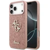 Guess PU Fixed Glitter 4G Metal Logo dėklas, skirtas iPhone 17 Pro Max, rožinės spalvos
