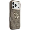 Guess PU Leather 4G Metal Logo aukso spalvos Frame dėklas skirtas Apple iPhone 17 Pro Max rudos spalvos