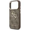 Guess PU Leather 4G Metal Logo aukso spalvos Frame dėklas skirtas Apple iPhone 17 Pro Max rudos spalvos