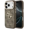 Guess PU Leather 4G Metal Logo aukso spalvos Frame dėklas skirtas Apple iPhone 17 Pro Max rudos spalvos