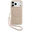 Guess IML Flowers Electro Pearl Strap MagSafe dėklas skirtas Apple iPhone 17 Pro Max rožinės spalvos