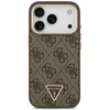 Guess PU Leather 4G Strass Triangle Logo Gold Frame MagSafe dėklas skirtas Apple iPhone 17 Pro rudos spalvos