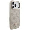 Guess PU Leather 4G Strass Triangle Logo Gold Frame MagSafe dėklas skirtas Apple iPhone 17 Pro rožinės spalvos