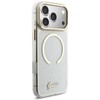 Guess IML Glitter Script Strap MagSafe dėklas skirtas iPhone 17 Pro Max Transparent