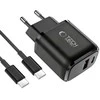 Tech-Protect NCA45W-GAN 2-Port laidinis įkroviklis PD 45W / QC3.0 + Type-C kabelis juodos spalvos