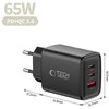 Tech-Protect NCA65W-GAN 3-PORT laidinis įkroviklis PD 65W / QC3.0 juodos spalvos