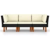 Trivietė sodo sofa su pagalvėlėmis, juodos spalvos, poliratanas