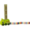 Lean Toys Žalias baterijomis veikiantis dinozaurų automobilis su domino kaladėlėmis