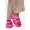 Vasarinės fuksijos spalvos moteriškos platforminės basutės su auksinėmis sagtimis