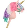 Super Hobby Horse Vienaragis ant lazdos Hobby Horse rožinis su spalvota karčiene ir auksiniu ragu