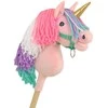 Super Hobby Horse Vienaragis ant lazdos Hobby Horse rožinis su spalvota karčiene ir auksiniu ragu