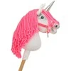 Vienaragis Hobby Horse lazdoje su neonine rožine karčiene ir sidabriniu ragu