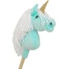 Vienaragis Hobby Horse su lazda mėtų spalvos su balta karčiais ir auksiniu ragu